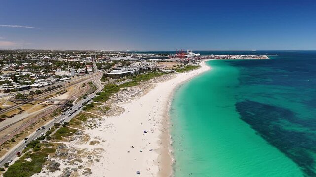 Swanbourne Beach, Perth, Western Australia &ndash; 4K Aerial Drone Footage of White Sand Beach, Turquoise Ocean, Coastal Residental Suburb, Shoreline, Clear Water, Indian Ocean Coast, Nearby Cottesloe Beach