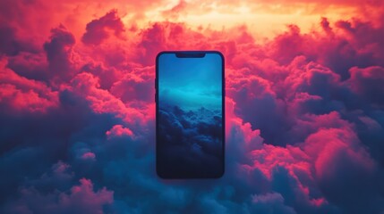 Smartphone against a vibrant cloudscape background