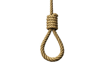 Hanging noose rope knot for capital punishment, suicide, despair, execution, and extreme stress concepts on transparent background