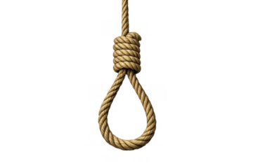 Hanging noose rope knot for capital punishment, suicide, despair, execution, and extreme stress concepts on transparent background