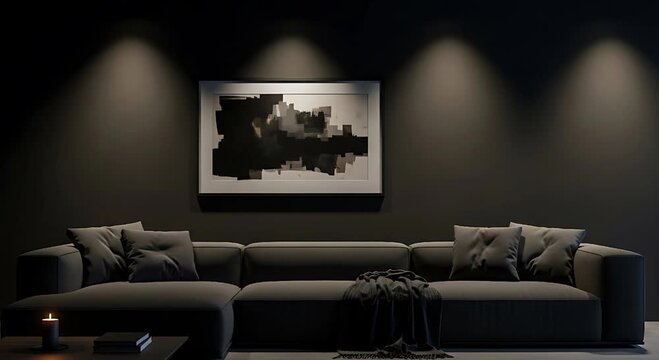 Salon contemporain avec canap&eacute; sombre