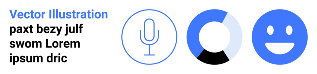 Fototapeta premium Audio technology, data visualization, emotions, digital services, communication tools, user interface design. Microphone, pie chart and happy face are . Audio technology and data visualization