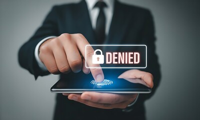 Businessman interacting with denied access.