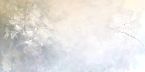 Obraz premium Abstract impressionist oil painting, ethereal dreamscape, delicate winter branches emerging, palette of creamy white, pale blue, and soft champagne gold, elegant and serene