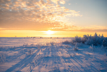 Winter sunset on the prairie