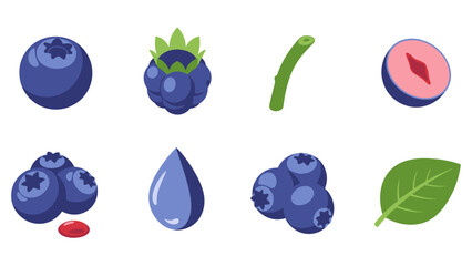 Obraz premium Vibrant blueberry and berry icons in modern flat design