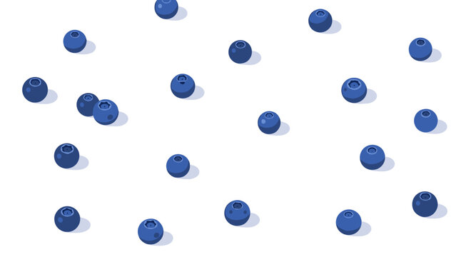 Isometric blueberry pattern on white background with shadows
