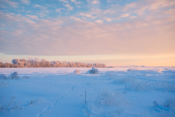 Winter sunset on the prairie