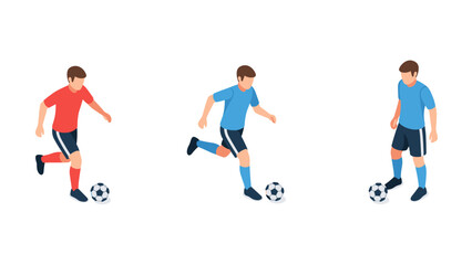 Obraz premium Isometric soccer players in action with ball on white background