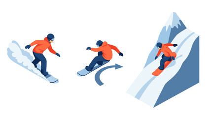 Obraz premium Isometric snowboarding techniques: mastering skills on the snowy slopes