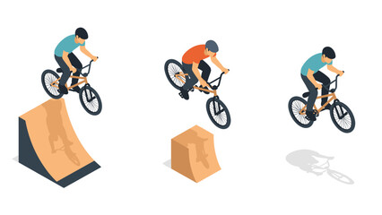 Obraz premium Dynamic isometric bmx stunts on ramps and jumps