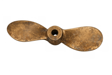Vintage brass boat propeller providing thrust for marine vessels, isolated on a transparent background