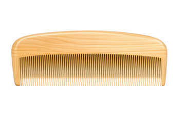 Wooden comb for styling and detangling hair, showcasing natural wood texture. Transparent background