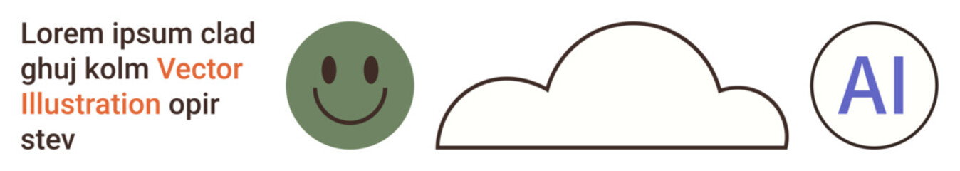 Fototapeta premium Technology, AI, cloud computing, emotions, digital interaction, futuristic concepts. Minimalistic smile, cloud and AI text. Technology and AI concept with emotional interaction