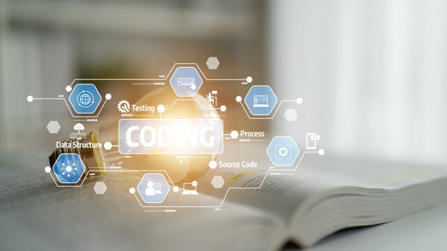 A dynamic image showcasing elements of coding and software development with visual graphics in a soft office space, emphasizing creativity and innovation. Tessel