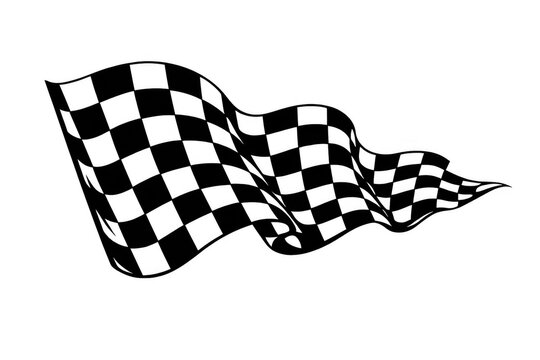 Checkered flag waving, symbolizing successful racing, competition, speed, finish line, and victory on transparent background