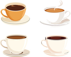 Obraz premium set of coffee cups, hot coffee in a cup vector set
