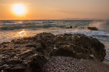 Aegean sea sunset beach sea Rhodes, Greece