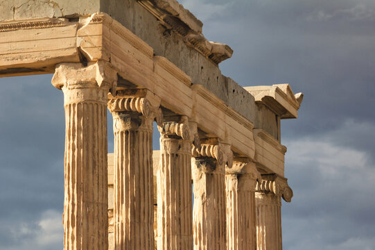 Ancient Greek Stone Pillars at the Acropolis, Athens, Greece