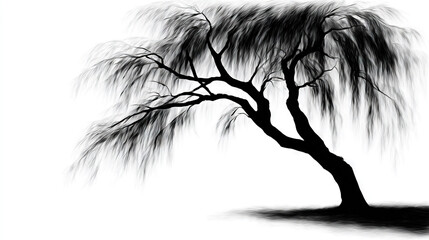 Black and White Tree Silhouette Against Cloudy Sky
