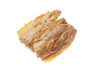 Fine and tasty smoked mackerel serving on white background. Traditional fish product popular in many countries. Affordable product with lots of natural fish oil.