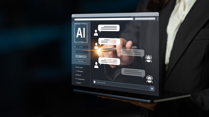 A user interface showing a conversational AI chatbot providing customer service. This virtual assistant answers user questions and provides support through an online platform. Fermion