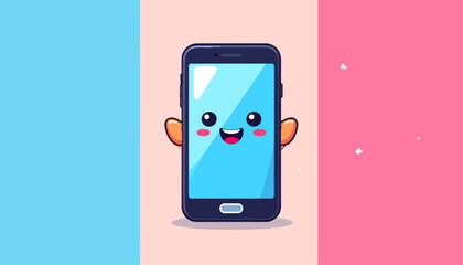 Happy Cartoon Smartphone Character on Colorful Background