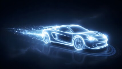 Glowing sports car speed motion neon light.