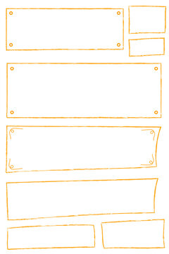 Hand-drawn yellow rectangular frames and label boxes with a rough sketch outline style. Versatile doodle borders perfect for banners, text placeholders, signage, notes, posters, social media graphics