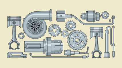 Detailed mechanical components arrangement in gray tone