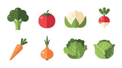 Fresh vegetables collection in modern flat style for healthy living