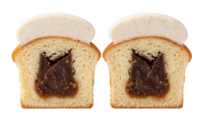 Filled sweet pastry with creamy flavored filling isolated on transparent background for bakery packaging label and dessert branding