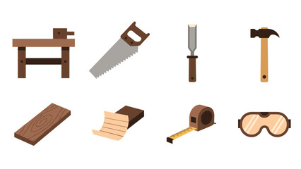 Essential carpentry tools: flat style for craftsmanship and diy projects