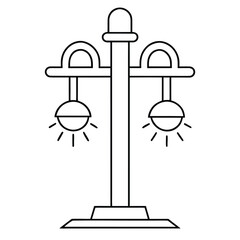 Simple line art icon representing an outdoor street lamp post featuring two illuminating lights and a decorative top element perfect for urban design concepts