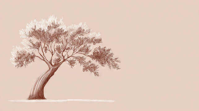 Minimalist Line Drawing of a Tree in Neutral Background