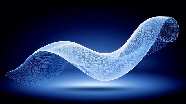 A flowing blue abstract wave design on a dark background.