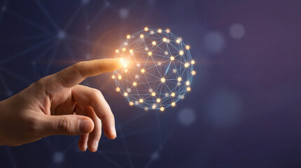 Finger touch network design sphere glowing connection digital future innovation concept