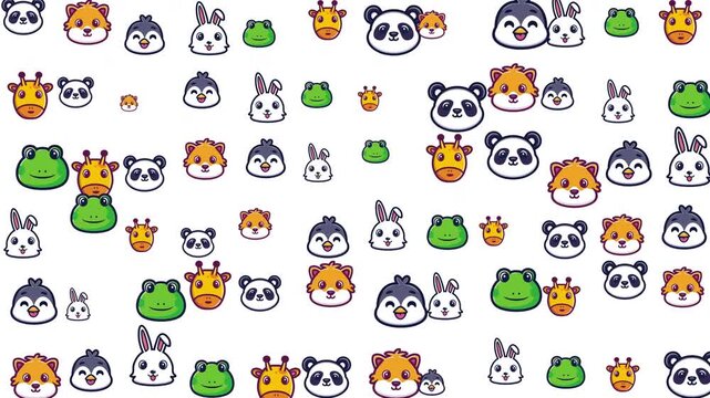 Cute cartoon animal faces suitable for kids products, stationery, stickers, and social media. Ideal for childrens book illustrations.
