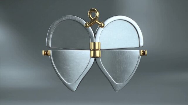 Heart shaped object with gold hinge and lock.