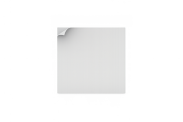 White sticky note with curled corner on transparent background, blank paper page mockup template for message or reminder