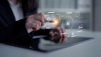 AI interface showing how artificial intelligence powers systems. AI Artificial intelligence transforms data, enables automation, and AI artificial intelligence drives innovation. Latch