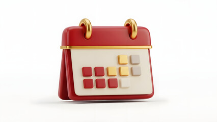 Red and Gold 3D Calendar Icon on White Background.