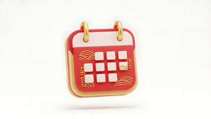 Red and Gold Calendar Icon with White Dates on a White Background.