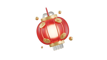 Vibrant Red Chinese Lantern with Golden Accents and Coins.