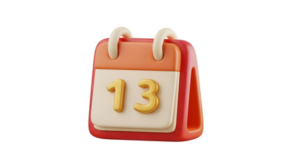 3D Calendar Icon Showing Day 13 Isolated on White Background.