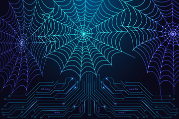 Cybersecurity Web Network. Digital Threat Mapping, Data Protection Cyber Defense Vector Illustration