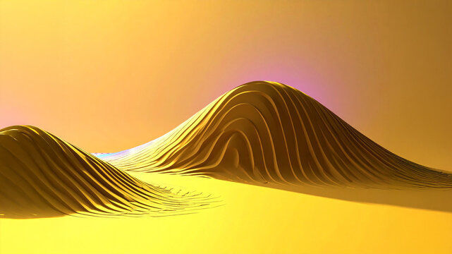 3D abstract topography geometry gold hills wave dunes background purple glow horizon digital landscape art metaverse environment wallpaper backdrop spatial design innovation visualization year 2026 pl - Powered by Adobe