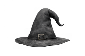 Traditional witch hat with pointed crown and buckle, symbolizing magic, sorcery, fantasy, and halloween costume
