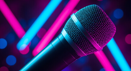 Microphone Neon Lights Sound Music Pink Blue Glow