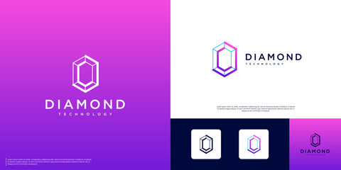 Digital security logo with a diamond shape concept, modern abstract style, smart technology symbol, premium services, vector graphic illustration.